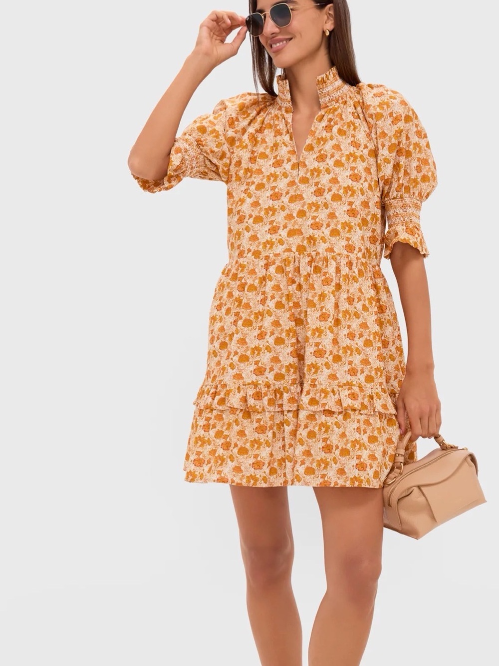 Hyacinth House Burnt Orange Floral Sawyer Mini Dress Size Medium